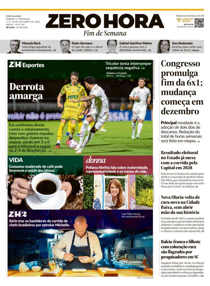 Zero Hora front page, 17/10/2026