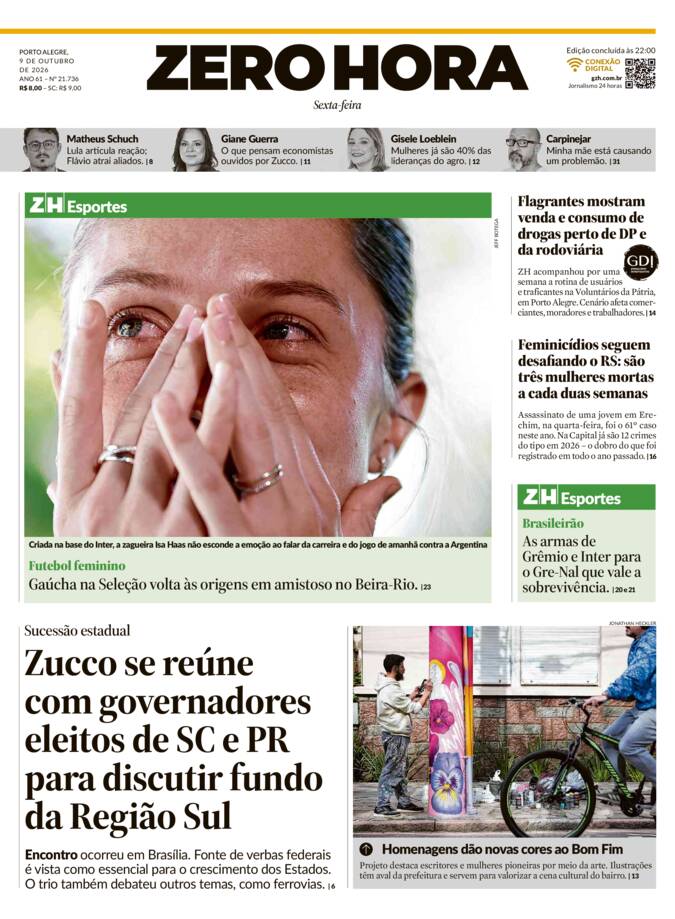 Capa do jornal Zero Hora de 09/10/2026